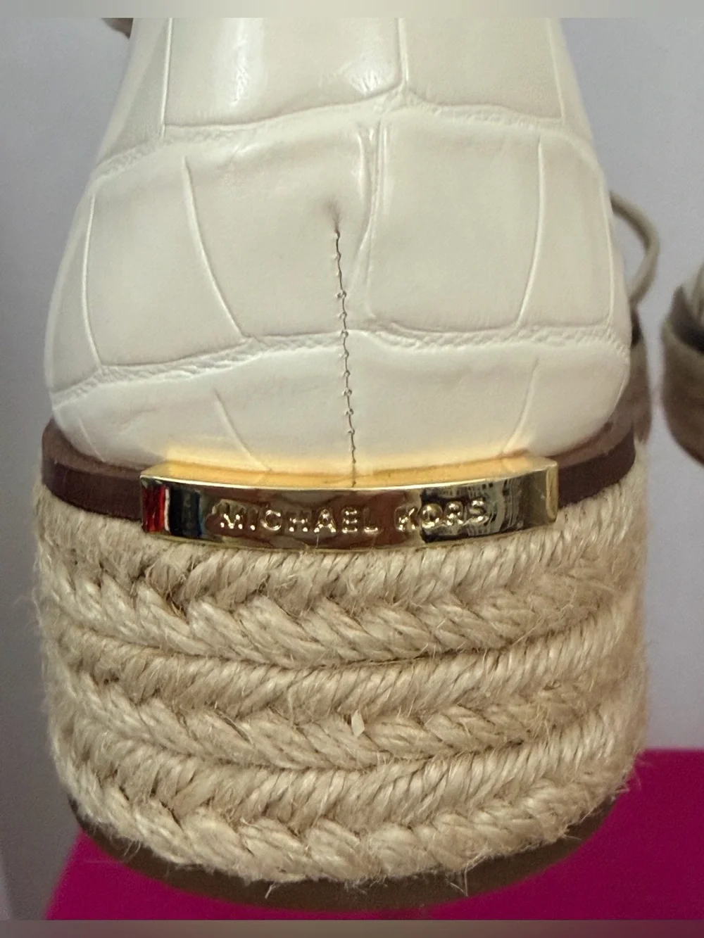 Michael Michael Kors Cream Crocodile Embossed Espadrille Platform Sandals US 8